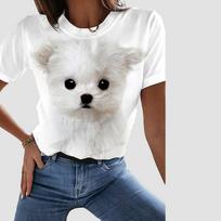 Fashion Women White Cute Little Dog Print T Shirt Funny Casual O-neck Short Sleeves T-shirt Summer Female Tee Shirt XS balta