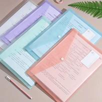 File Bag Morandi Colored Transparent Plastic Waterproof Large Capacity Button Test Paper Business Transparent File Bag 5/10pcs