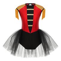 Merginos Cirko vedėjo kostiumas Be rankovių Blizgučiai Kutai Atvira nugara Trumpas kombinezonas Helovino Cosplay Šokio apranga 5-6 Years raudona