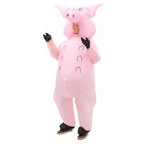Unisex Rožinio paršelio pripučiamas kostiumas festivaliams ir scenos pasirodymams One Size pink