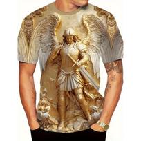 Mens 3d Angel Warrior Graphic T Shirt Golden Sword Design 3D Printed Tshirt For Men Clothes Wing Ornate Border Unisex Tee Tops S