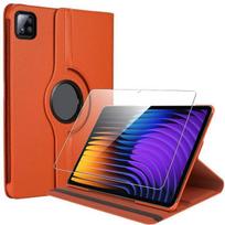 Coque + Verre Trempé pour Xiaomi Pad 7 / 7 Pro, Rotation 360° Antichoc Cuir Synthétique Orange oranžinė