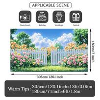 2D Flat Printing Spring Backdrop, Floral Fence & Garden Photography Background for Events 47.2x31.5inch/120*80cm