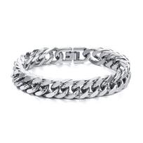 Men's Chunky 8/10/12/15MM Stainless Steel Cuban Chain Bracelets, Never Fade Silver Color Metal Hip Hop Male Wristband pulseira 8MM Wide&19cm