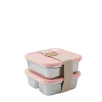 Fiambrera de acero inoxidable de 2 niveles, recipiente portátil para alimentos apto para microondas