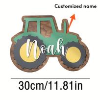 Customized wooden tractor logo, personalized name  Noah  - green and brown farm decoration, suitable for children's rooms or pla L