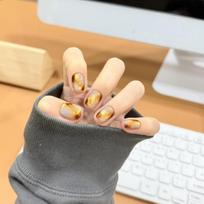Amber Golden Sea, purely handmade wearing armor short ins style advanced feeling Doudou nail art patch fake nail XS
