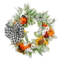Lush Harvest Season Cotton Pumpkin Wreath For Cozy Home Decor Autumn Vibes