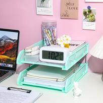 Second Layer Pink Multi-Level Desk Organizer with A4 File Holders and File Tray žalia