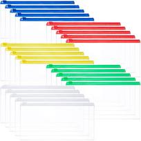 50Pcs Transparent Zip Envelope Plastic Envelopes Pocket Pencil Case Reusable File Bill Document Bag Matching A6 Sheets for Schoo