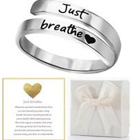 Just Breathe Ring for Women Men, Stainless Steel Spiral Wrap Healing Rings, Inspirational Gifts with Message Card Box adjustable
