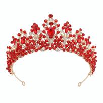 Handmade Bridal Tiara Luxurious Baroque Headpiece Rhinestone Headband Crystal Crown  Bride raudona