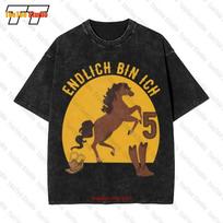 Kinder Endlich Bin Ich  Jahre Pferde Geburtstagsgeschenk Mdchen Vintage Oversized TShirt Tee IG S