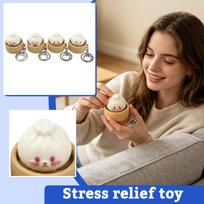 4pc Realistic Dim Sum Squishy Keychain Set Stress Relief Squeeze Toy Miniature Baozi Key Ring Pendant Fidget Toy for Anxiety Reduction One Size