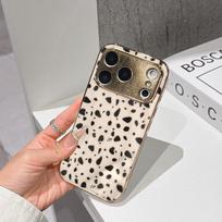 LS Phone Case For iPhone 17 16 15 14 13 12 11 Pro Max 16E Gold Electroplated glass shell  Classic Dalmatian Spots Cover IPHONE17PRO