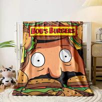 A cartoon face surrounded by burgers under a  Bob's Burgers  sign. for all seasons blanket lunch break throw gift 80cm x 120cm