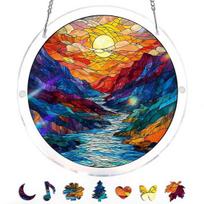 Window Hanging Ornament Suncatcher Puzzle Stained Glass Effect Decorative Light Shadow Art Piece for Balcony Window Decor Gift S Q