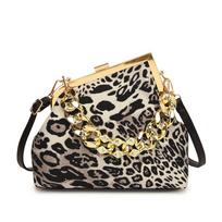 Senior Leopard Print Sling Bag Stylish PU Crossbody Bag Thick Chain Women Shoulder Bag Niche Fashi Chain Crossbody Dinner Bag juoda