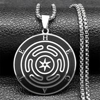 Wicca Wheel of Hecate Triple Moon Goddess Necklace for Women Men Stainless Steel Greek  Talisman Chain Jewelry collier N2569-4S0
