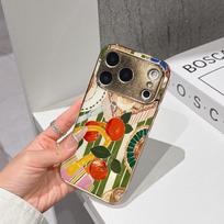 LS Phone Case For iPhone 17 16 15 14 13 12 11 Pro Max 16E Gold Electroplated glass shell  Citrus Picnic Cover IPHONE13PROMAX
