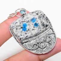 Natural K2 Blue Azurite, Blue Topaz 925 Sterling Silver Pendant 2.48  s9p13