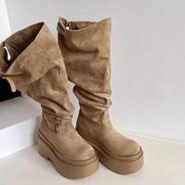 Fashion Women Platform High Boots Suede Designer Buckle Shoes Woman 2024 Trend Chelsea Boots Winter Fashion New Goth Mujer Snow Botas 40 juoda