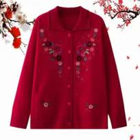 Women's New Style of Styling Square Collar Button Printed Pocket Fashion Long-sleeved Jacket XL raudona