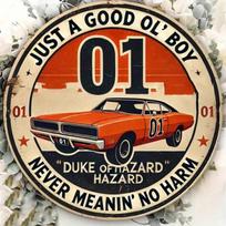 Dukes of Hazzard Vintage Metal Tin Sign Retro Wall Art Random Hole Metal Foil Engraving Cafe Bar Man Cave Gift 20x20 įvairiaspalvis