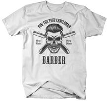 Barber Skull Barbers Shiny Blades Brand T-Shirt 100% Cotton O-Neck Summer Short Sleeve Casual Mens T-shirt Size S-3XL S