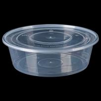 2500 ml apvalūs vienkartiniai plastikiniai maisto indai su plokščiais dangteliais