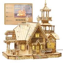 Wooden 3D Puzzle Villa House Royal Castle With Light Assembly Toy Kid Adult Diy Model Kits Desktop Decorationation For Gift