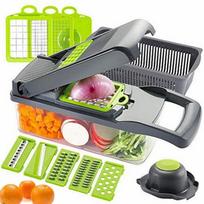 Vegetable Chopper Dicer with Container, Mandoline Slicer & Onion Cube Cutter, Easy Clean Kitchenware, Stainless Steel Blades