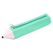 Soft Material Pencil Shape Bag Easy To Clean Soft Pencil Case Silicone Pencil Case  School Use žalia