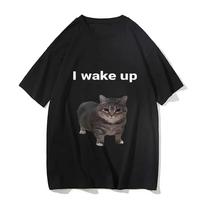 Clothes Harajuku Aesthetic Tshirt Vintage Unisex Streetwear Cute Cat L Wake T Shirts Funny Cool Classic Women Short Sleeved S įvairiaspalvis