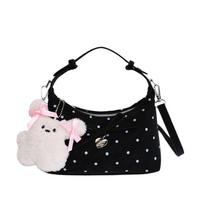 Trendy Polka Dot Underarm Shoulder Bag Bow Decorati Adjustable Detachable Strap Bags Small Versatile Casual Handbag for Women juoda