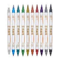 10 Colors/Set Fine Point Brush Metallic Marker Pens Double Tip Markers for Black Paper, Calligraphy Art Pen Painting Drawing