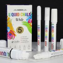 5pcs/set White Chalk Markers Liquid Chalkboard Markers, White Liquid Chalk Marker for Windows, Glass - 1, 3, 6, 10, 15mm Tips