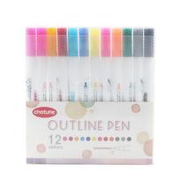 12 Color Outline Metallic Marker Pens set Double Line Paint Marker Pen for Christmas Greeting Card Scrapbook Metal Ceramic Glass