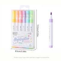 6 Colors Pastel Color Highlighter Pen Set Brush Fluorescent Markers Highlighters Pens Art Marker Japanese Cute Kawaii Stationery