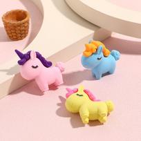 3Pcs/Lot Cute Cartoon Unicorn Eraser Kawaii 3D Pony Detachable Pencil Eraser Rubber For Kids School Student Stationery Gifts