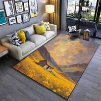 Yellow Field Cottage Landscape Printed Carpet, Van Gogh Style Decor Suitable for use as an anti-slip for living room bedroom sofas 40x60cm( 15x23in )