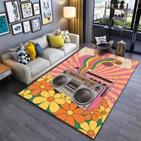 Retro Boombox Carpet with Colorful Floral and Psychedelic Design Suitable for use as an anti-slip for living room bedroom sofas 40x60cm( 15x23in )