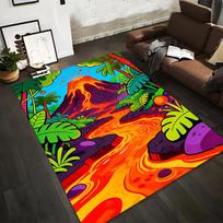 Colorful Volcano Lava Flow with Tropical Forest Cartoon Style Carpet Suitable for use as an anti-slip for living room bedroom sofas 40x60cm( 15x23in )