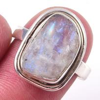 Natural Rainbow Moon Stone Gemstone Handmade 925 Sterling Silver Ring S.6 D9d08