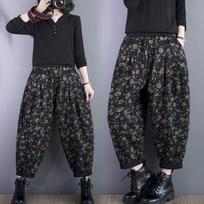 Spring  Autumn Retro Floral Denim Harun Pants Loose High Waist Wide Leg Pants XXL juoda
