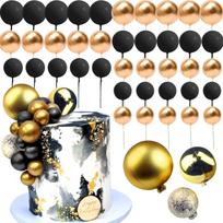 43pcs Ball Cake Decorations with Black Gold Disco Gatsby Birthday Ball Cake Toppers for Men Black Theme Birthday Party Supplies