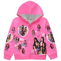 36379 Kids Girls KATSEYE Printed Long Sleeves Hooded Zipper Coat Jacket 110cm rožinė raudona spalva