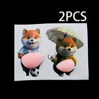 3D 2Pcs Shiba Inu Stickers Cute Orange Chubby Dog Design Silicone Self-Adhesive Apparel Decals For Kids Adults Children's Birthday Gift Holiday