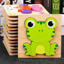 Wooden 4-In-1 Toys 3D Wood Puzzle Cartoon Animals Cognitive Jigsaw Puzzle Early Learning Educational Toys For Children Gift
