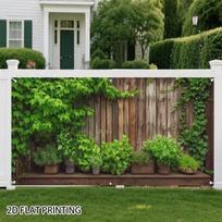 2D Greenery Patio Backdrop, Wooden Fence with Potted Plants Background for Outdoor Party Photography 47.2x31.5inch/120*80cm